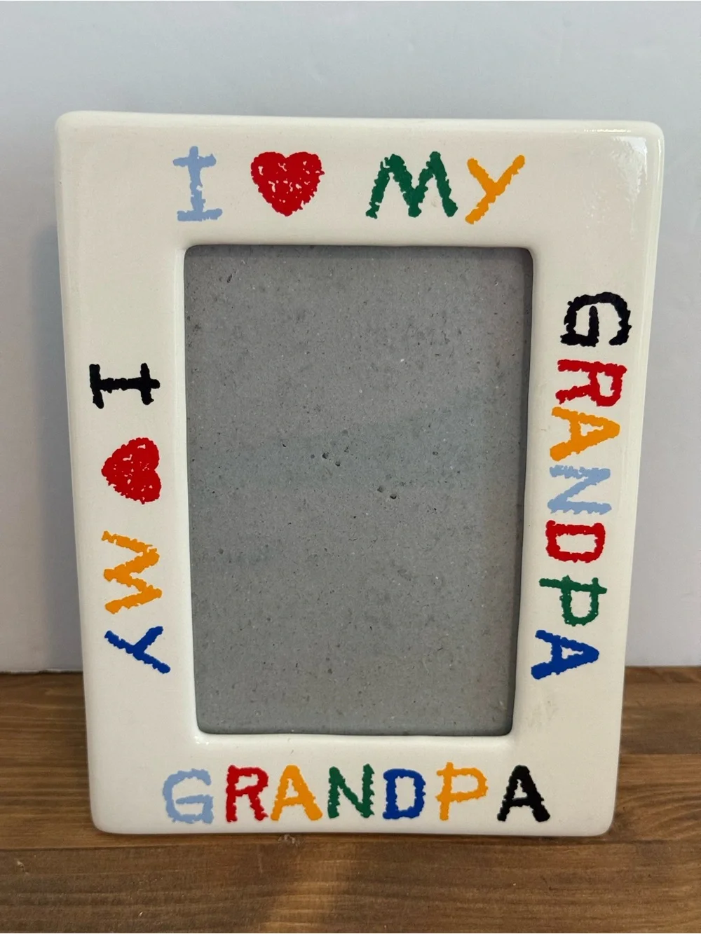 Vintage 90s Ceramic I ❤️ My Grandpa Ceramic Frame Multi Color Crayon Font